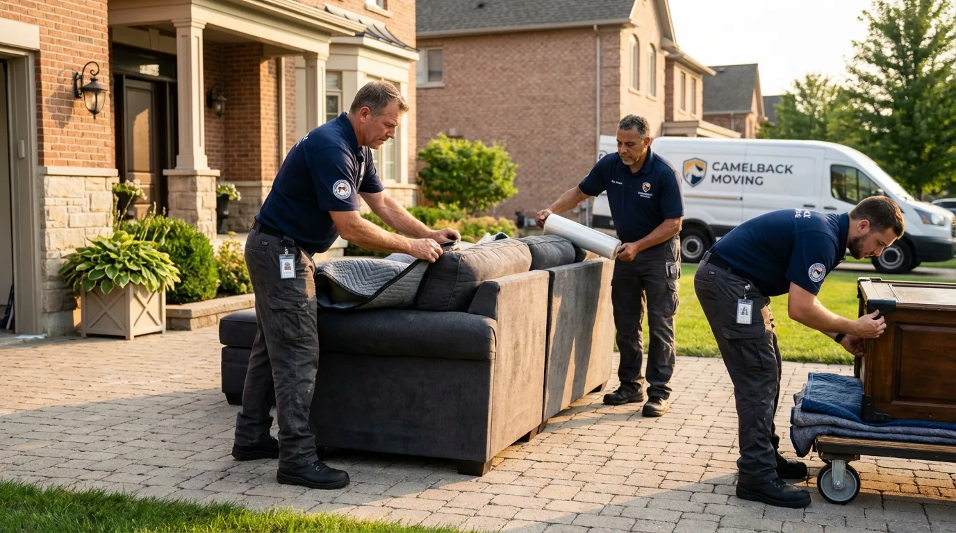 Large estate moving crew wrapping furniture in Hubbard Lake, MI